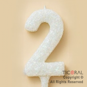 VELA NUMERAL CHICO 5.5 CM CON GIBRE BLANCO NUMERO 2 x 1